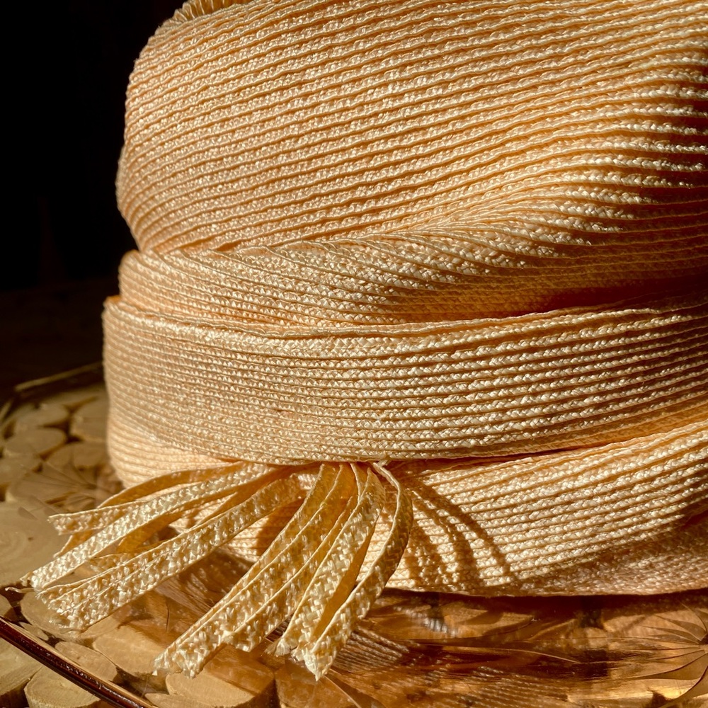 VTG SCHIAPARELLI Hat Blush Pink Straw Turban 60s Summer Hat Kentucky Derby - Picture 3 of 6